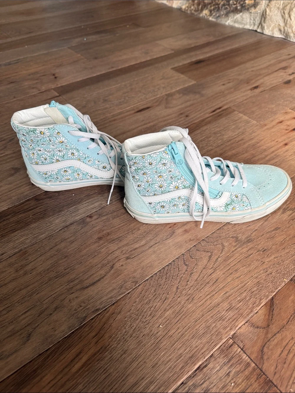 Vans Kids High-Top Sneakers in Light Blue with White Laces